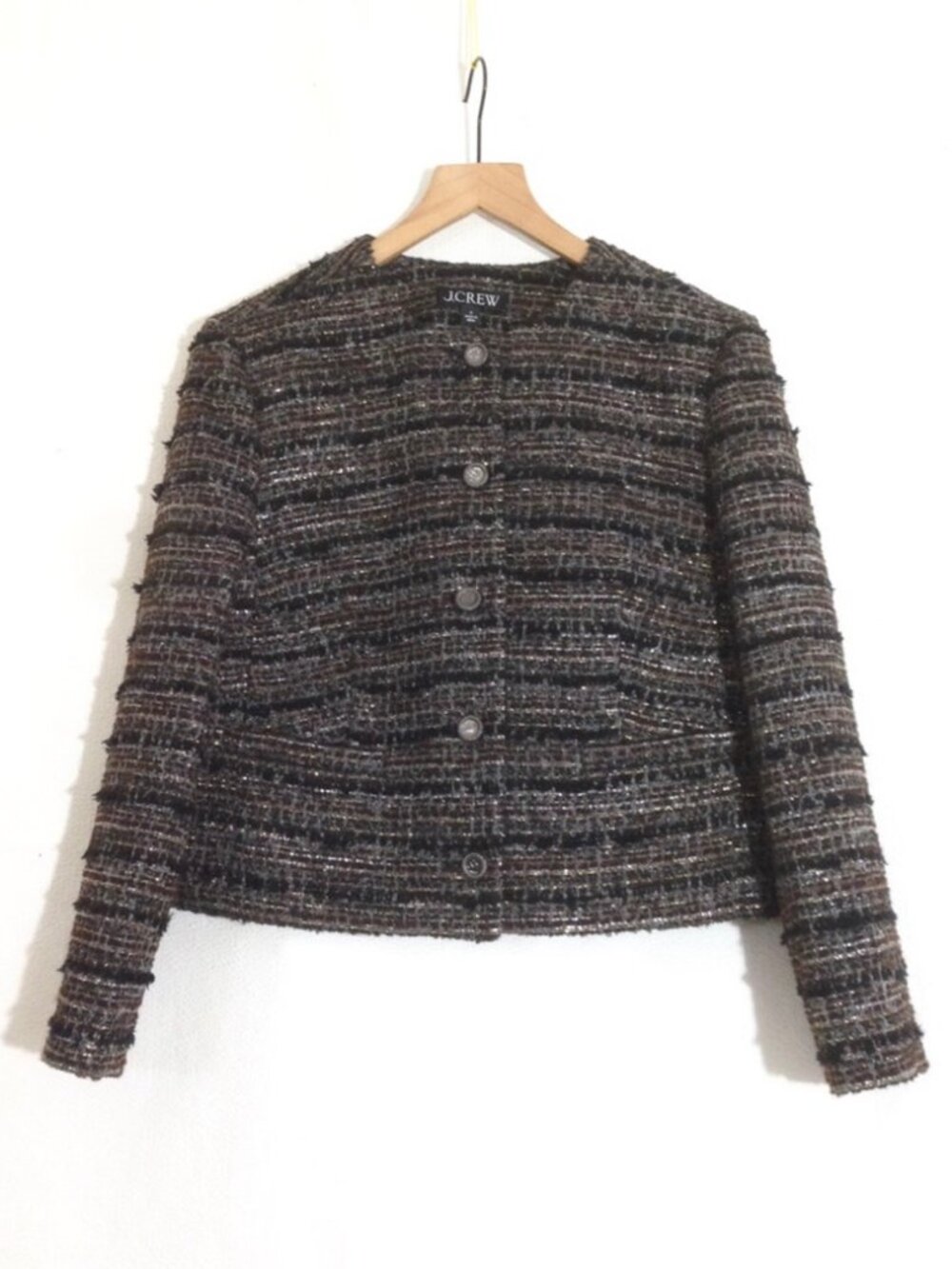 J.Crew Black & Brown Striped Tweed Lady Jacket Sample - Small - NWT